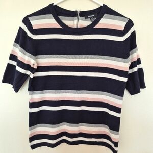 🍁Premise Navy Pink and Grey Striped Short Sleeve Shirt – Size Small